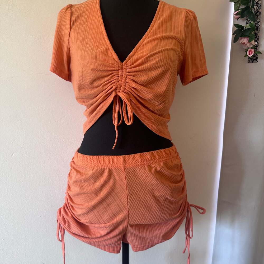 Orange Ruched Cropped Top - Picture 2 of 5